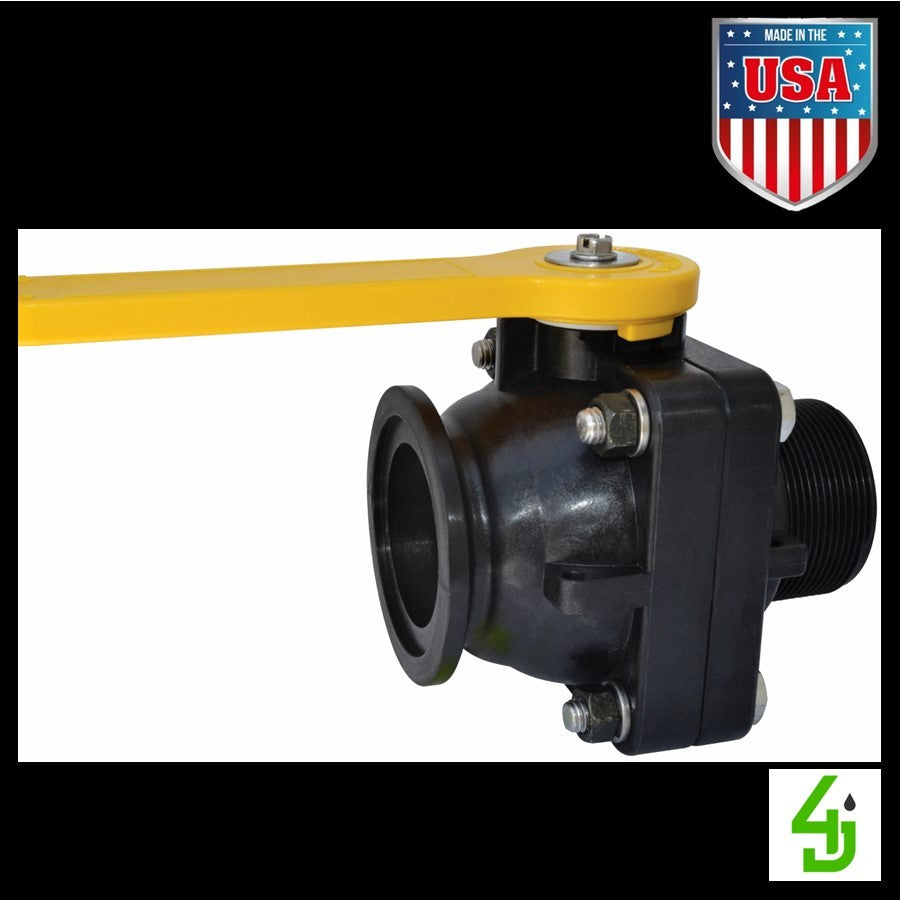 Poly Ball Valve Short Series 2 Inch Flange x 2 Inch Male NPT Full Port MVSMT220FP image 0