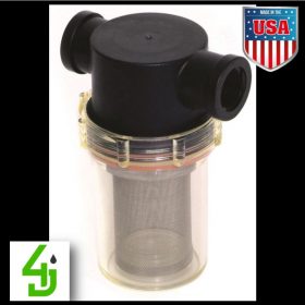 Inline Strainer - Black Poly T- Strainer with Clear Bowl 3/4 inch 50 Mesh 30417